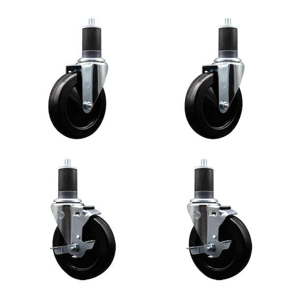 Service Caster 5'' Soft Rubber Wheel Swivel 1-5/8'' Expanding Stem Caster Set 2 Brakes, 4PK SCC-EX20S514-SRS-2-TLB-2-158 - main